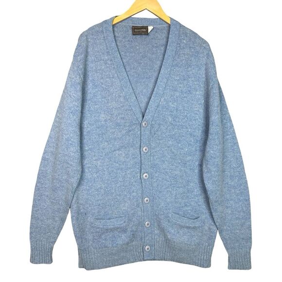 Vintage Campus Wool Blend Cardigan Sweater Men’s XL Tall Blue USA Made - Picture 1 of 9